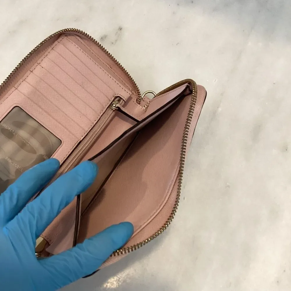 Michael Kors Wallet Leather Pink Saffiano Full Zip Continental Wallet